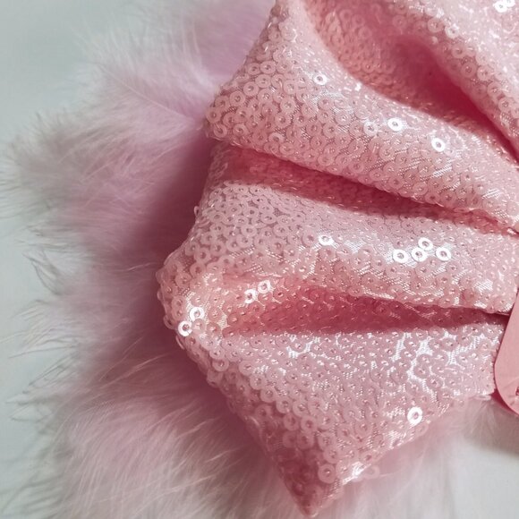 NEW Pink Sequin Ruffle & Feather Pocket Square Insert - Picture 6 of 9